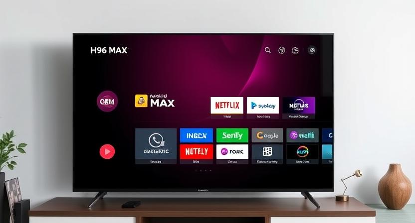 OEM Android TV Box UI with company logo and custom interface
