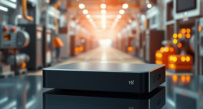 Smart Android 15 TV box glowing with digital lines