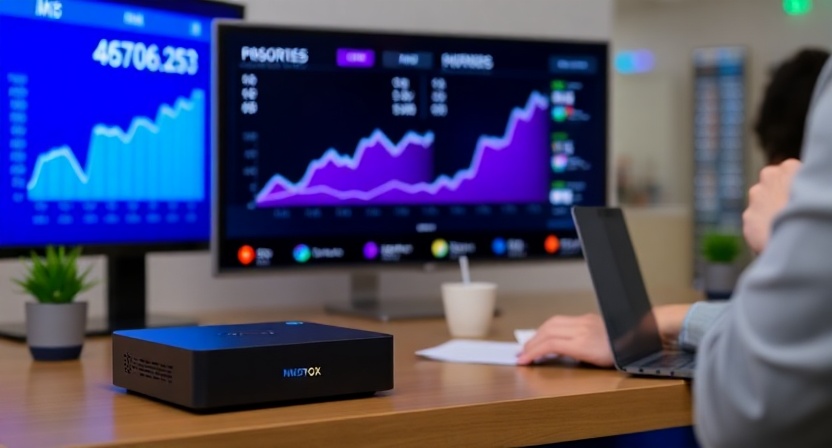 Stacked Android TV Boxes with upward arrows representing increased business profits Stacked Android TV Boxes with upward arrows representing increased business profits