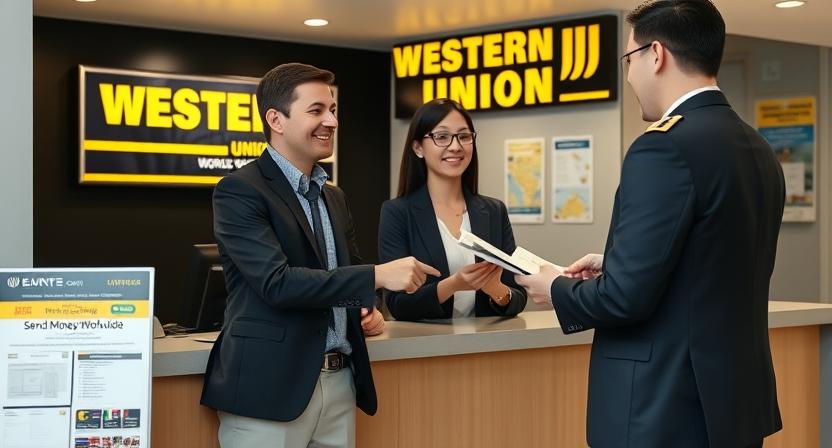 Western Union payment agent counter with customer sending money