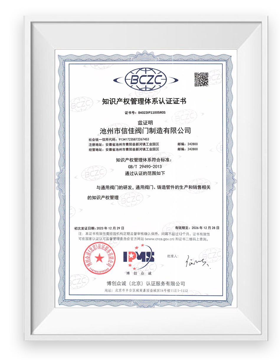 Intellectual Property Management System Certification Certificate