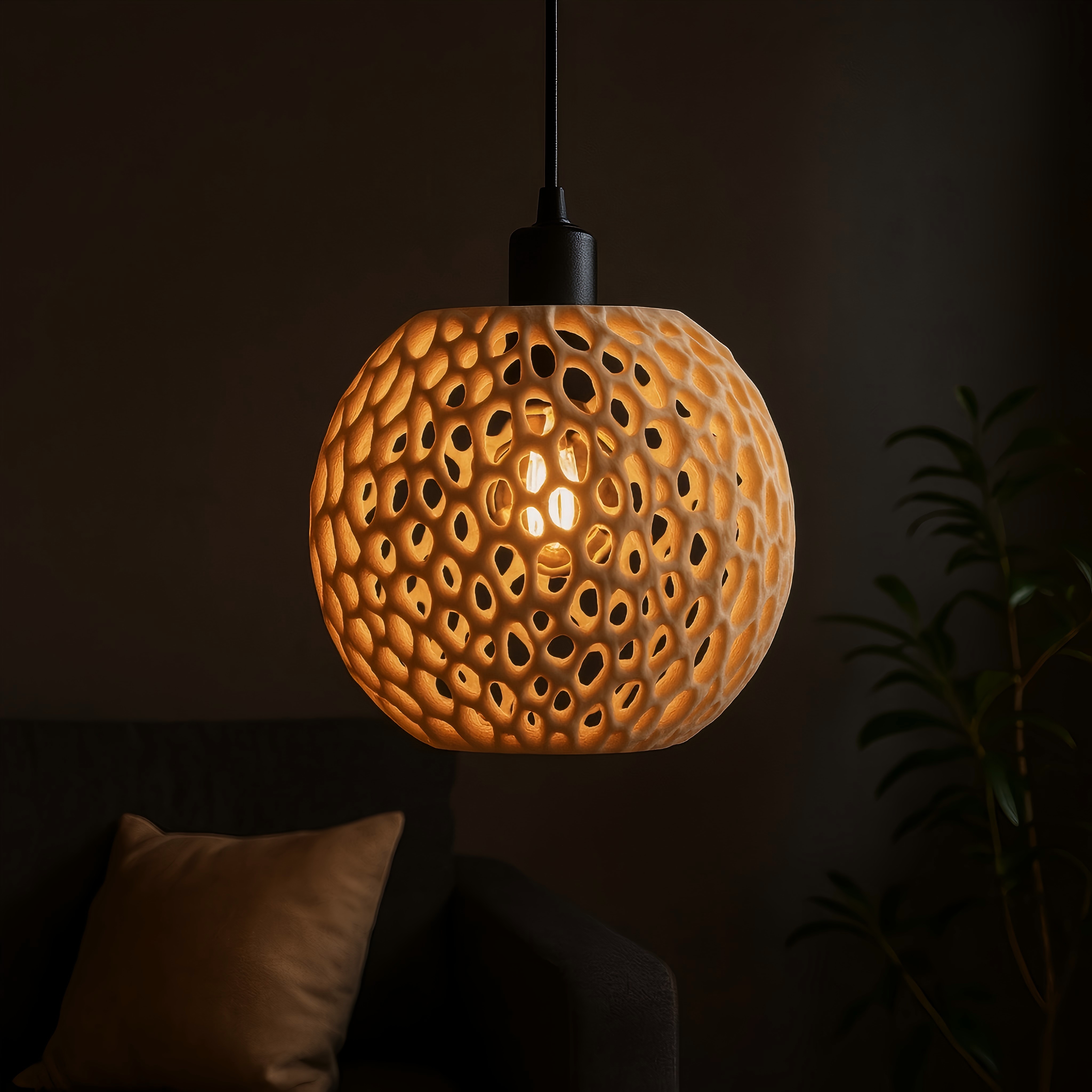 Organic 3D Printed Pendant Light with Honeycomb Pattern – Modern Minimalist Hanging Lamp