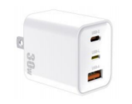 SL30ALC: 30W GaN Fast Charger - 1 x Type C and 1 x Type A and 1 x Lightning - Certification ETL/FCC/CE/UKCA - US/EU/UK Plugs