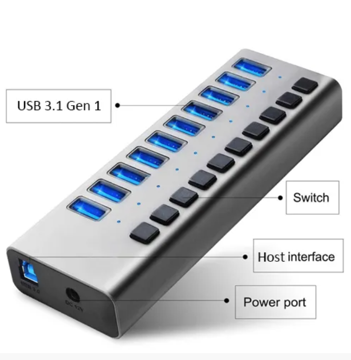 SH71003: 10 Ports USB Hub with separate key switch