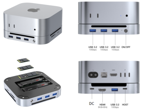 SH7806: 8-IN-1 Type-C Dock for Mac Mini with Dual M.2 Slot