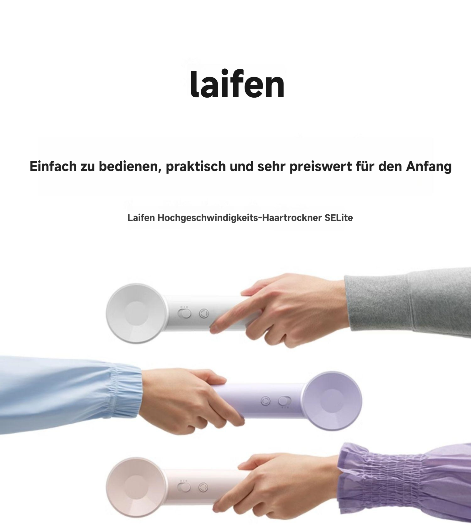 Laifen SE Lite Haartrockner, negativer Ionen-Haarföhn mit 100000 U/min bürstenloser Motor für schnelles Trocknen, leiser Hochgeschwindigkeits-Haartrockner, für zuhause und auf Reisen(Weiß)
