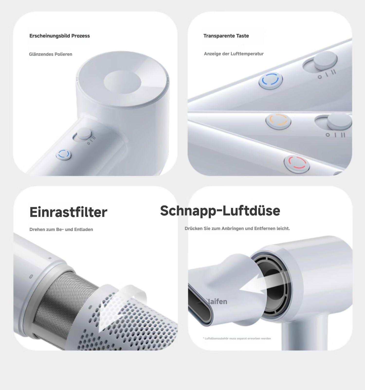 Laifen SE Lite Haartrockner, negativer Ionen-Haarföhn mit 100000 U/min bürstenloser Motor für schnelles Trocknen, leiser Hochgeschwindigkeits-Haartrockner, für zuhause und auf Reisen(Weiß)