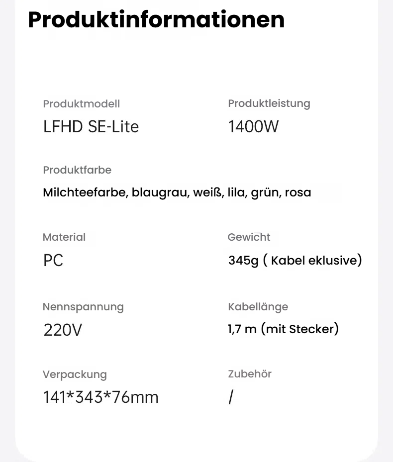 Laifen SE Lite Haartrockner, negativer Ionen-Haarföhn mit 100000 U/min bürstenloser Motor für schnelles Trocknen, leiser Hochgeschwindigkeits-Haartrockner, für zuhause und auf Reisen(Weiß)