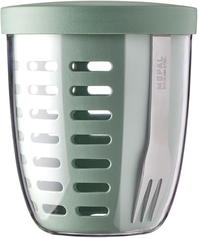 Obst- & Gemüsetopf Ellipse - Obstbehälter - Ideal für Obst und Gemüse unterwegs - Obstbox mit Gabel & Sieb