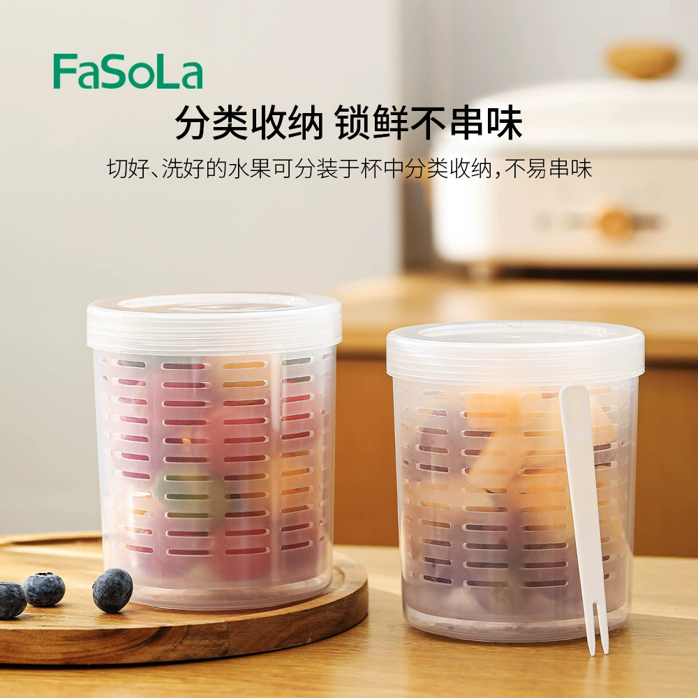 Obst- & Gemüsetopf Ellipse - Obstbehälter - Ideal für Obst und Gemüse unterwegs - Obstbox mit Gabel & Sieb