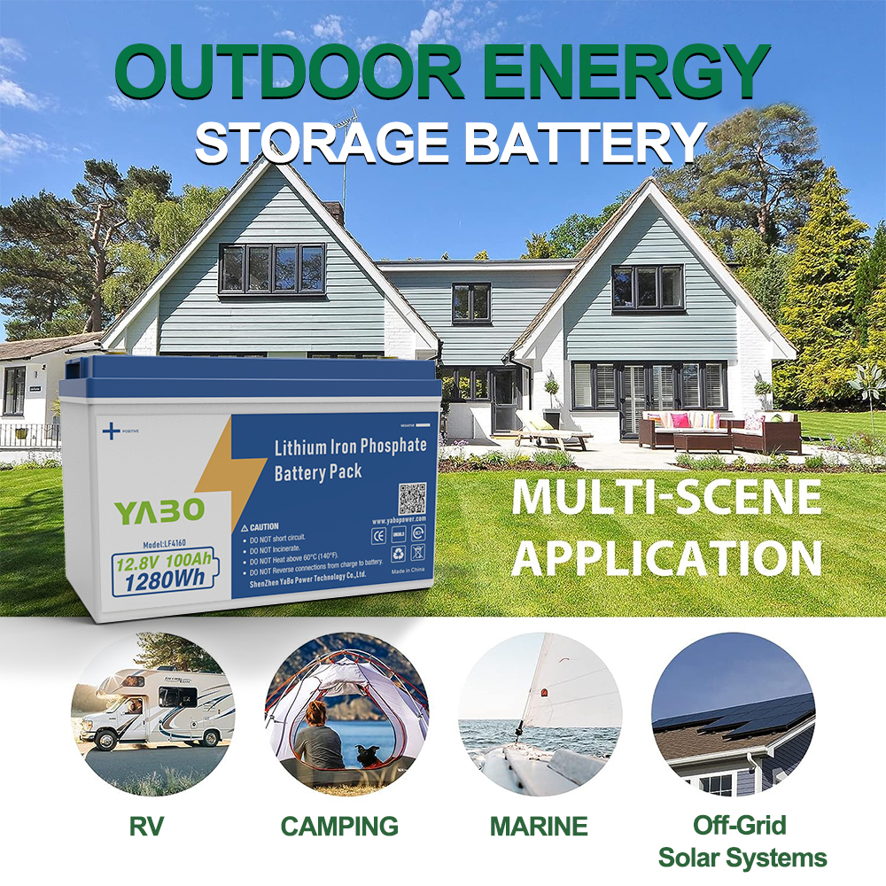 YABO 12V 100Ah LiFePO4 Battery for Off Grid Solar Power Systems RV Camper Van Marine and Outdoor Backup Power Applications