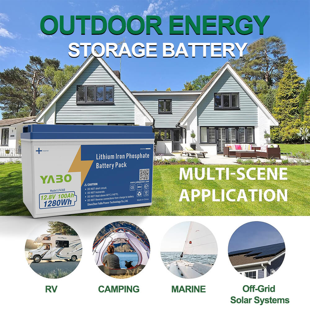 YABO Industrial 12V 100Ah LiFePO4 Battery, Industrial-grade 12V 100Ah lithium battery with 1280Wh, IP65 protection, and 6000+ cycles for commercial, solar, and heavy-duty applications.