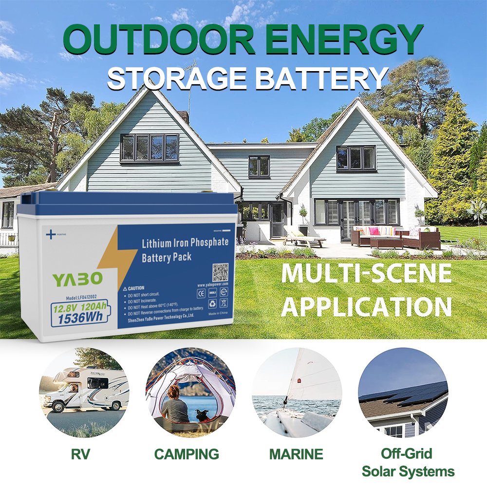 YABO 12V 120Ah Rechargeable LiFePO4 Battery for RV Marine Camping Solar Storage Inverter Backup and Off Grid Energy Systems