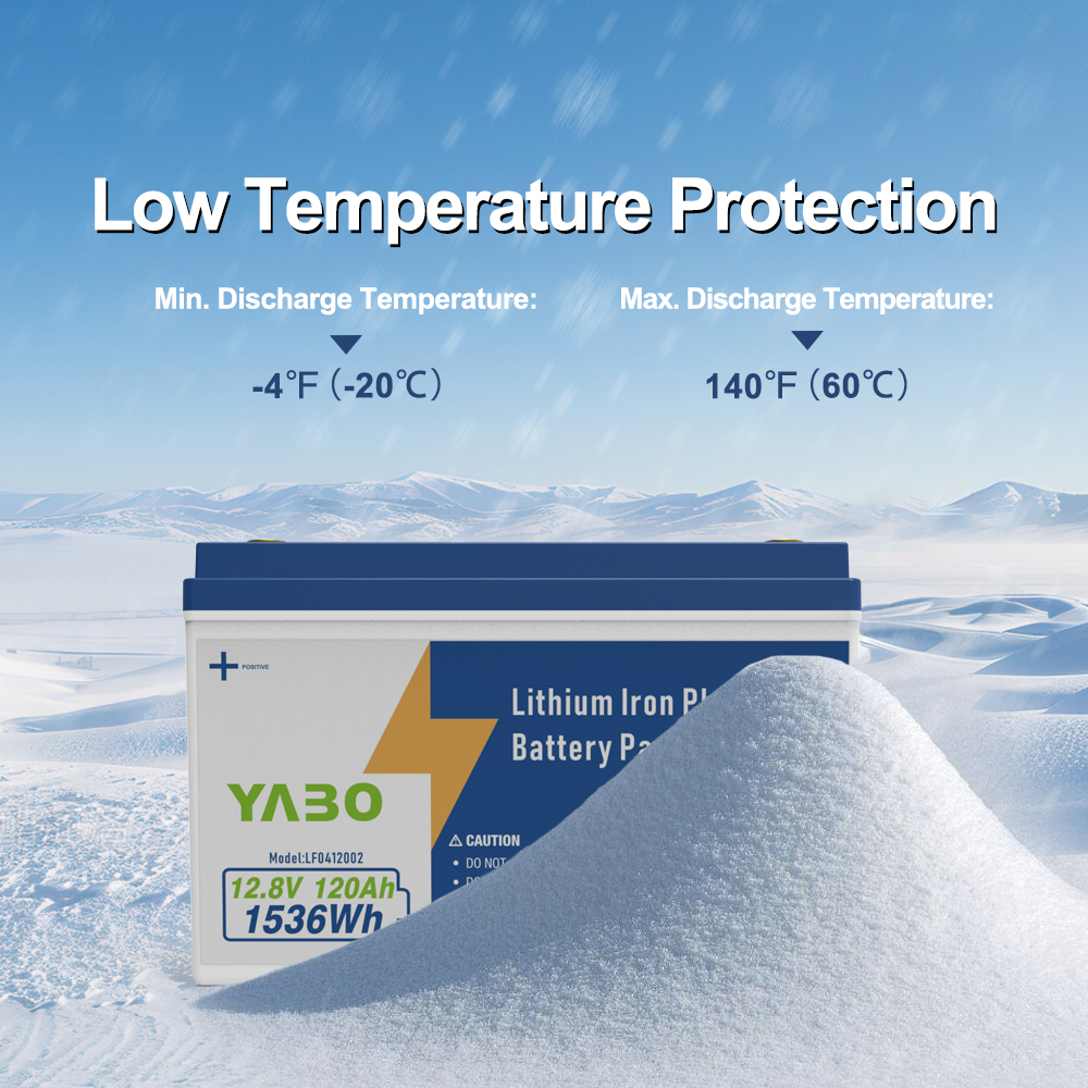 YABO 12V 120Ah Rechargeable LiFePO4 Battery for RV Marine Camping Solar Storage Inverter Backup and Off Grid Energy Systems