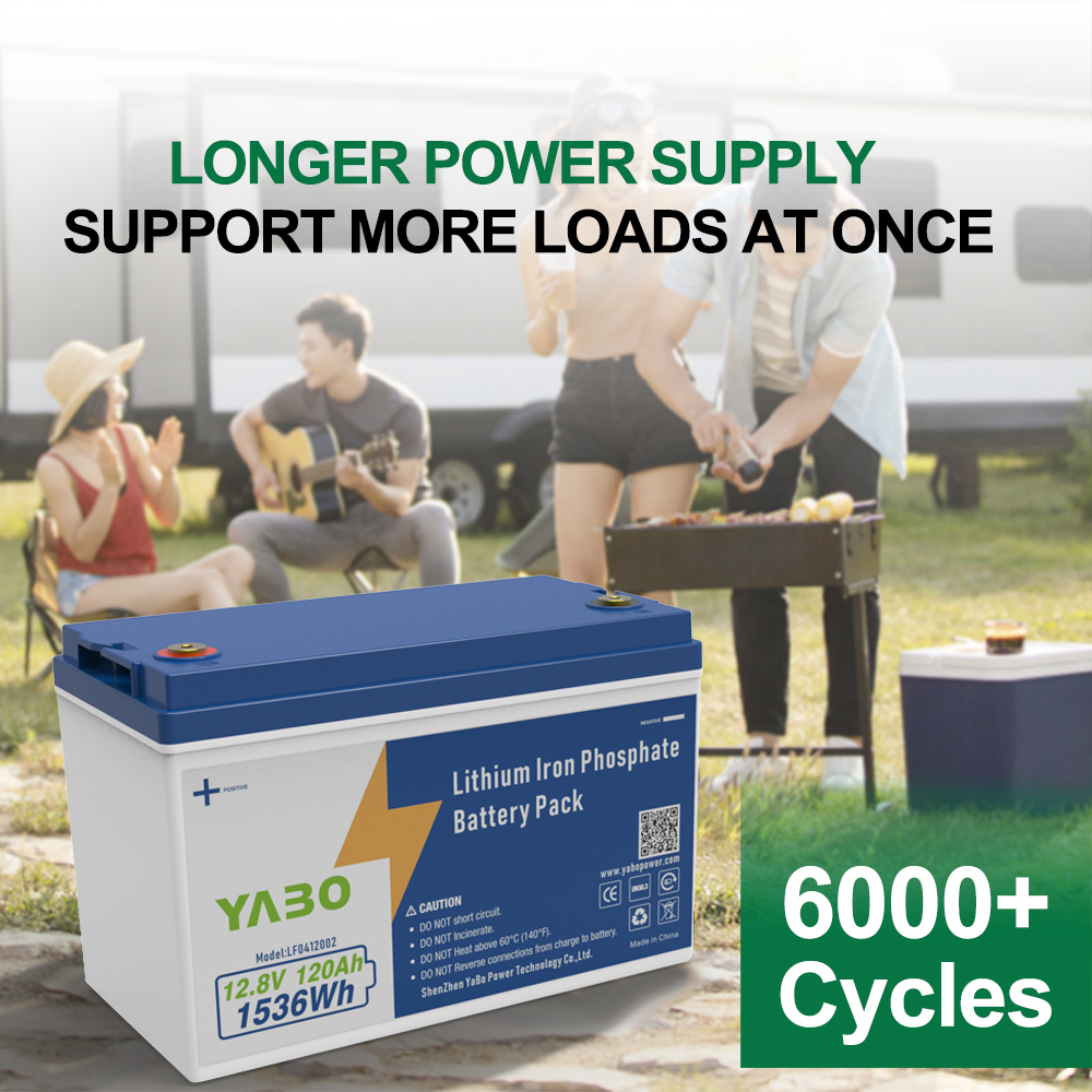 YABO 12V 120Ah Rechargeable LiFePO4 Battery for RV Marine Camping Solar Storage Inverter Backup and Off Grid Energy Systems