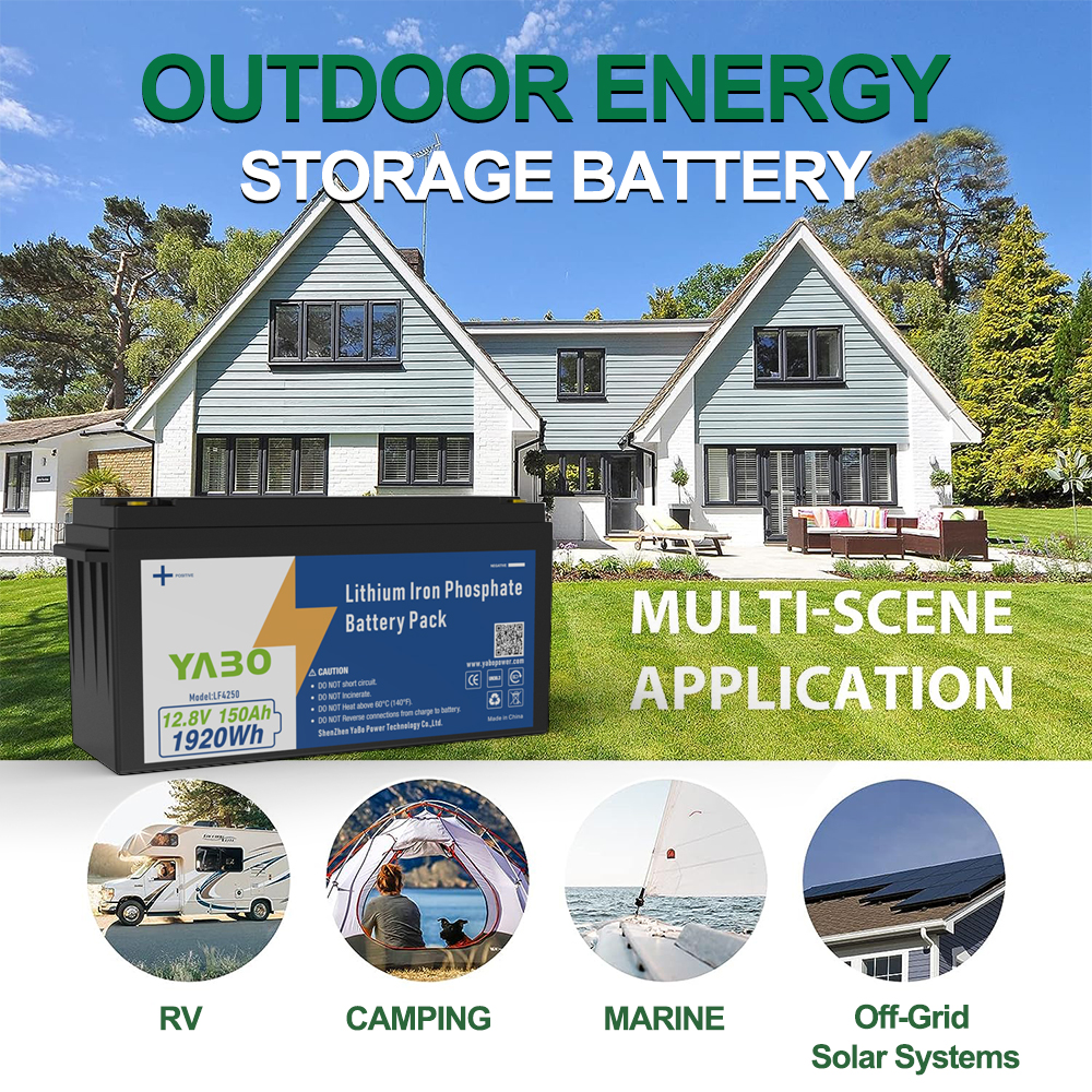 YABO 12V 150Ah LiFePO4 Rechargeable Battery Deep Cycle Lithium Power for Off Grid Solar Power Station Inverter Home Storage and Outdoor Use