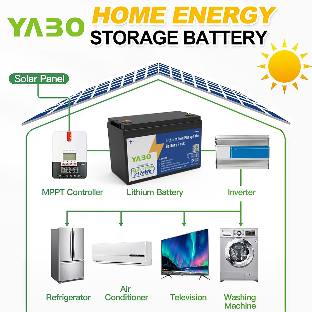 YABO 12V 170Ah Lithium Iron Phosphate Battery Long Life Deep Cycle LiFePO4 Power Solution for Solar Energy Storage and Inverter Systems