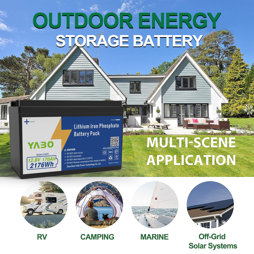 YABO 12V 170Ah Lithium Iron Phosphate Battery Long Life Deep Cycle LiFePO4 Power Solution for Solar Energy Storage and Inverter Systems