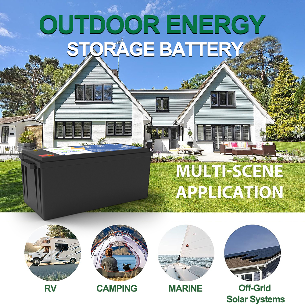 YABO 12V 200Ah Lithium Battery Pack Lightweight and Safe Deep Cycle LiFePO4 Battery for Outdoor Power Supply and Home Energy Backup