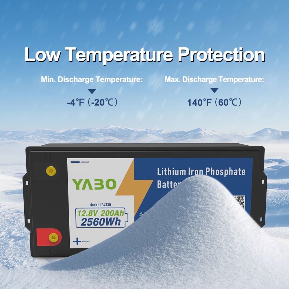 Batteria LiFePO4 YABO 12V 200Ah, Alta Capacità, Sicurezza e Monitoraggio LCD
