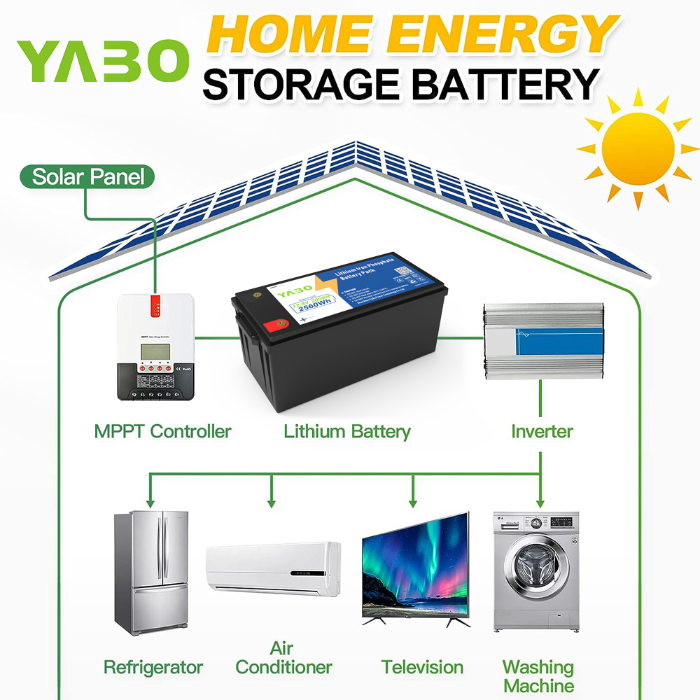 YABO 12V 200Ah Lithium Battery Pack Lightweight and Safe Deep Cycle LiFePO4 Battery for Outdoor Power Supply and Home Energy Backup