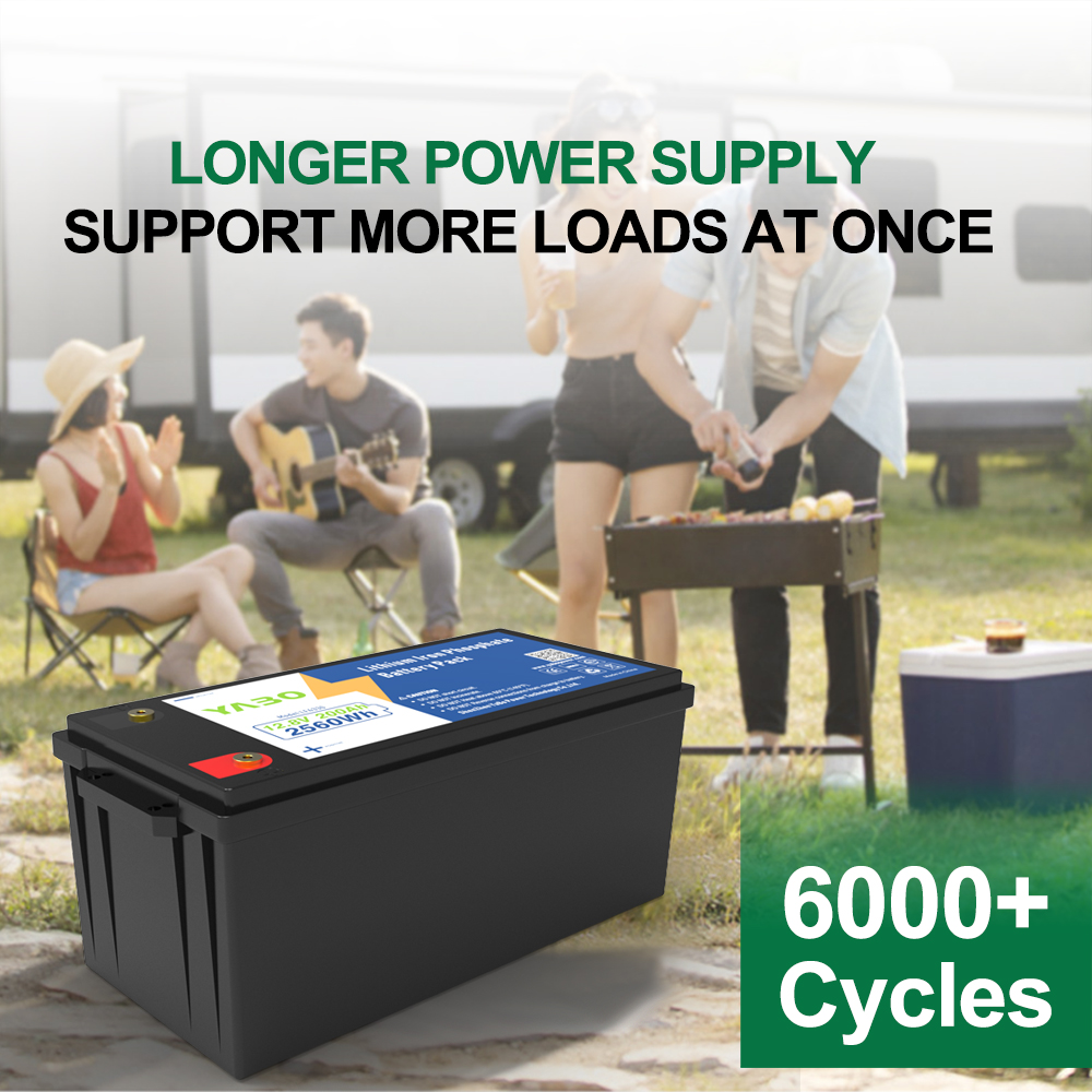 YABO 12V 200Ah Lithium Battery Pack Lightweight and Safe Deep Cycle LiFePO4 Battery for Outdoor Power Supply and Home Energy Backup