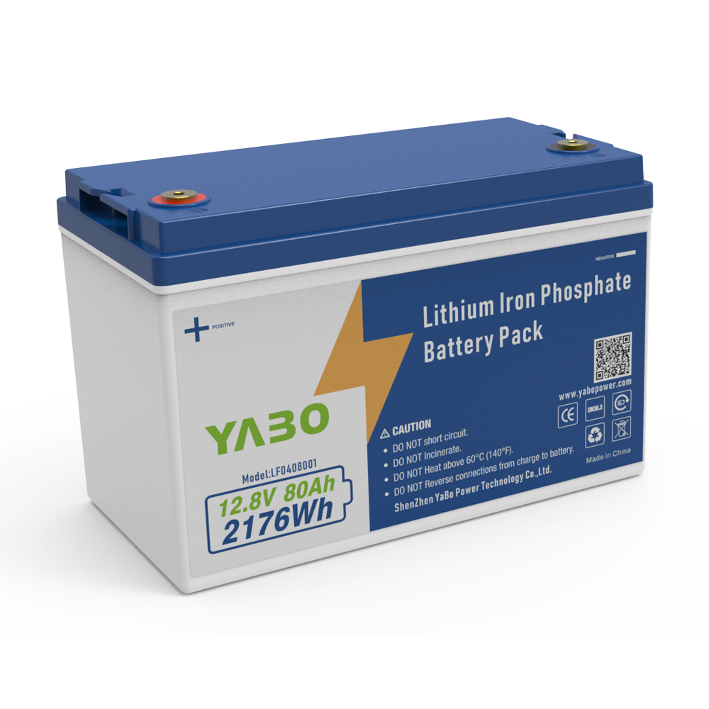 YABO 12V 80Ah LiFePO4 Battery Rechargeable Deep Cycle Power Pack for Solar System Off Grid Backup RV Marine Camping Use