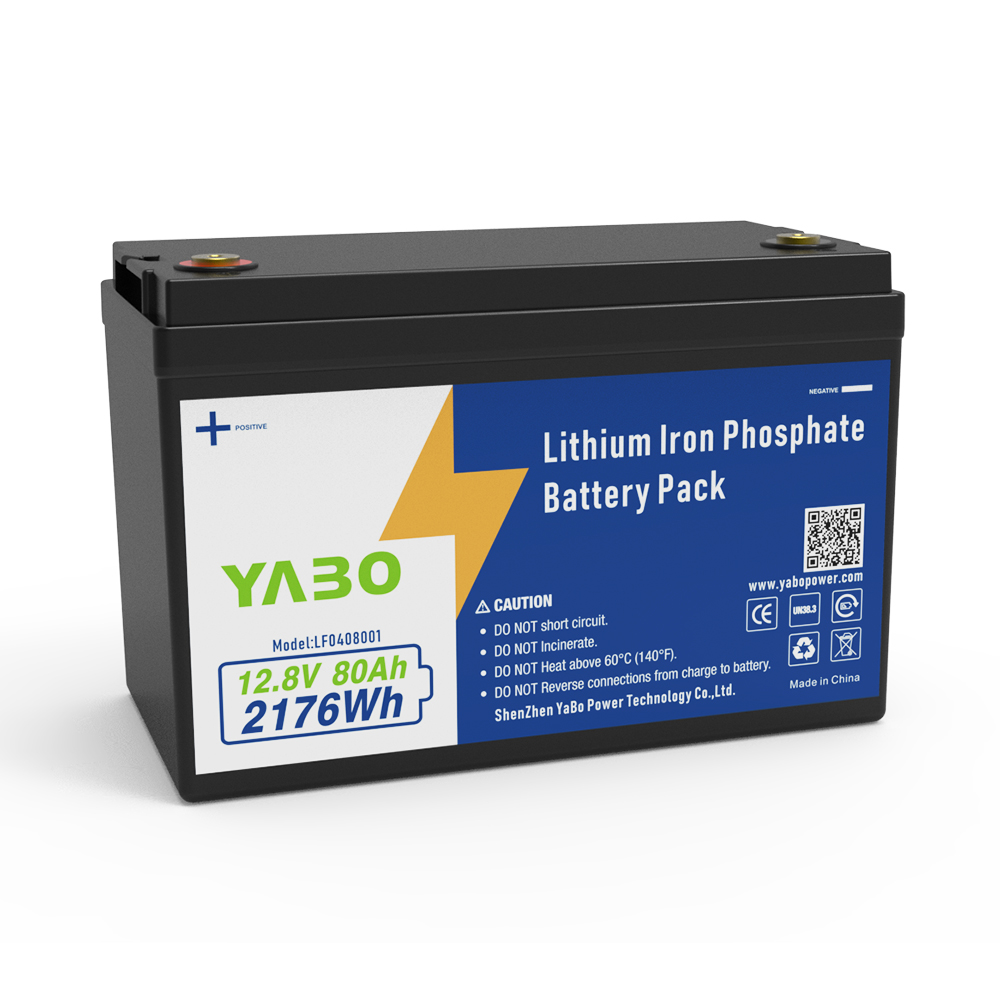 YABO 12V 80Ah LiFePO4 Battery Rechargeable Deep Cycle Power Pack for Solar System Off Grid Backup RV Marine Camping Use
