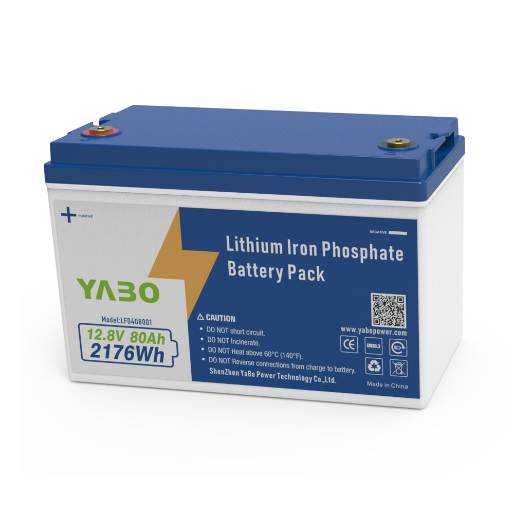 YABO 12V 80Ah LiFePO4 Battery Rechargeable Deep Cycle Power Pack for Solar System Off Grid Backup RV Marine Camping Use