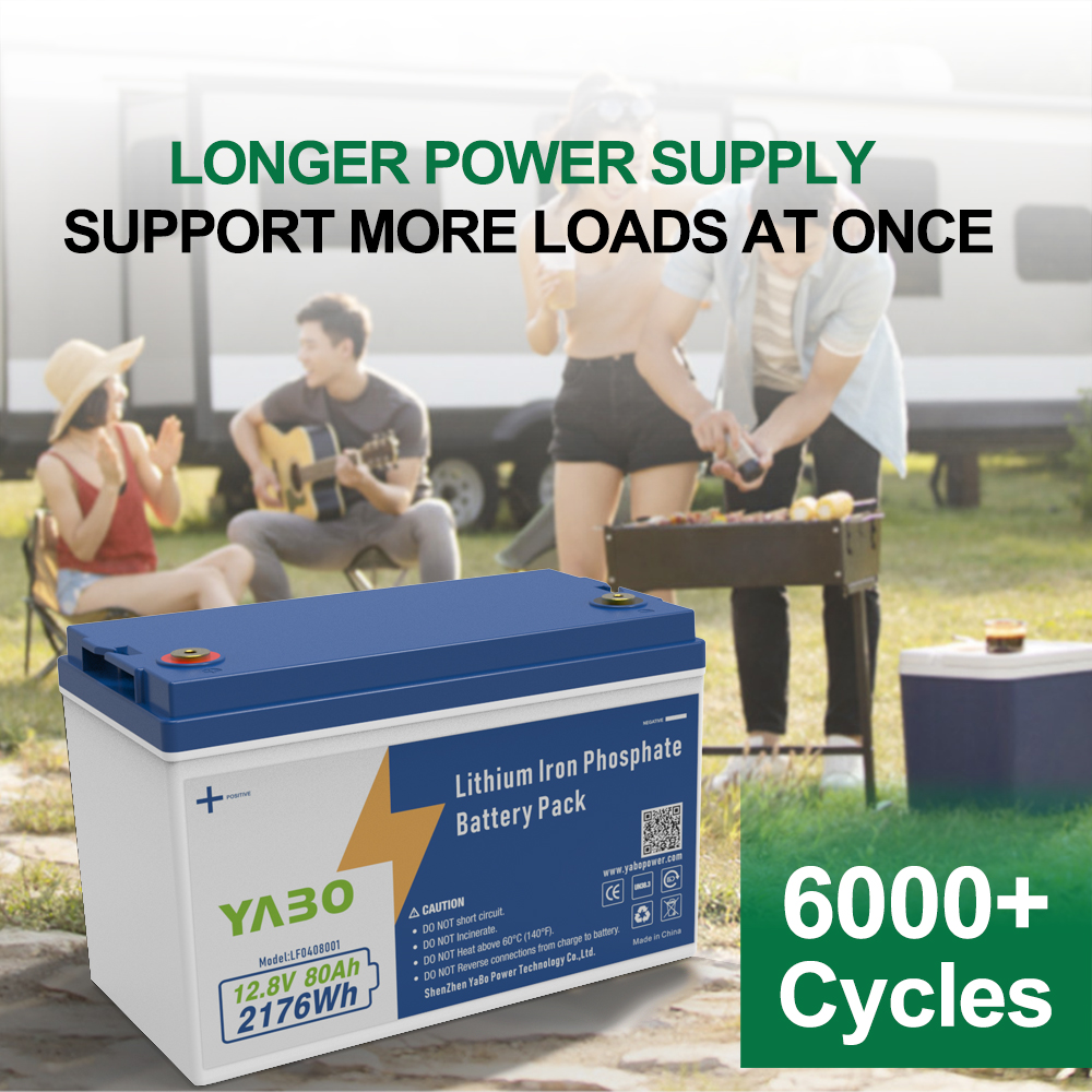 YABO 12V 80Ah LiFePO4 Battery Rechargeable Deep Cycle Power Pack for Solar System Off Grid Backup RV Marine Camping Use