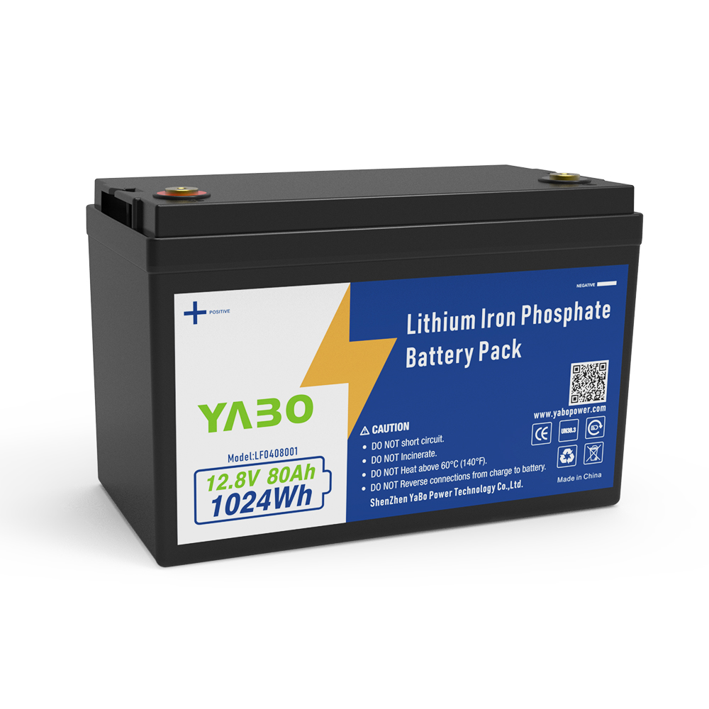 YABO 12V 80Ah LiFePO4 Battery Rechargeable Deep Cycle Power Pack for Solar System Off Grid Backup RV Marine Camping Use