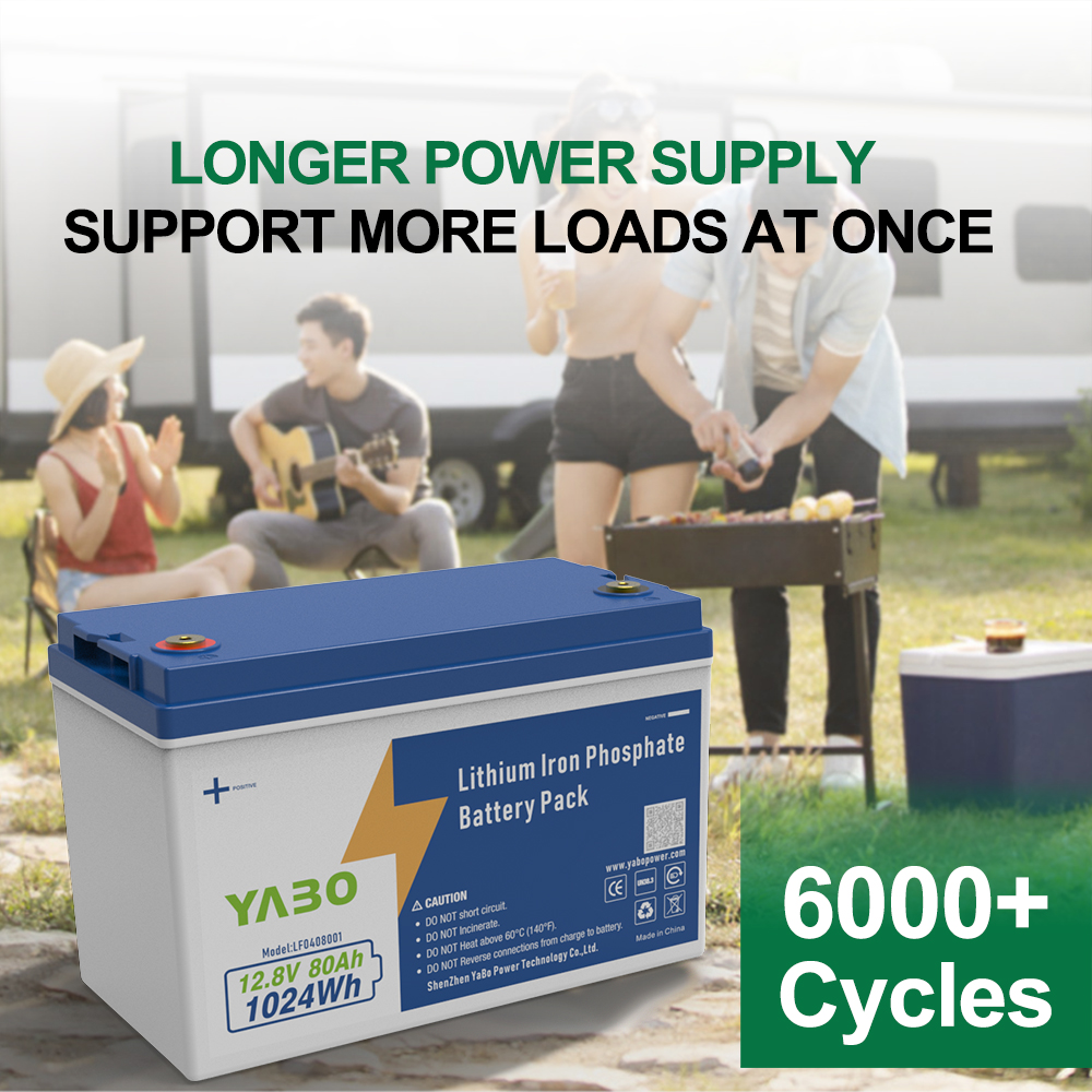 YABO 12V 80Ah LiFePO4 Battery Rechargeable Deep Cycle Power Pack for Solar System Off Grid Backup RV Marine Camping Use