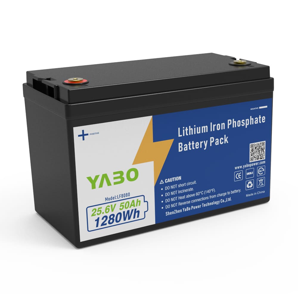 YABO 24V 50Ah LiFePO4 Deep Cycle Lithium Battery for Home Solar Energy Storage RVs Boats and Emergency Backup Power Systems