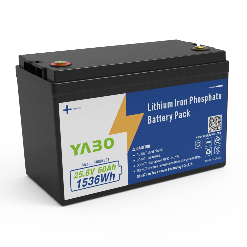 YABO 24V 60Ah LiFePO4 Battery 1536Wh Solar Energy Storage Built-in BMS IP65 Waterproof