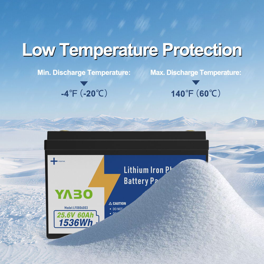 YABO 25.6V 60Ah LiFePO4 Battery | 1536Wh Solar Energy Storage | IP65 | 6000+ Cycles