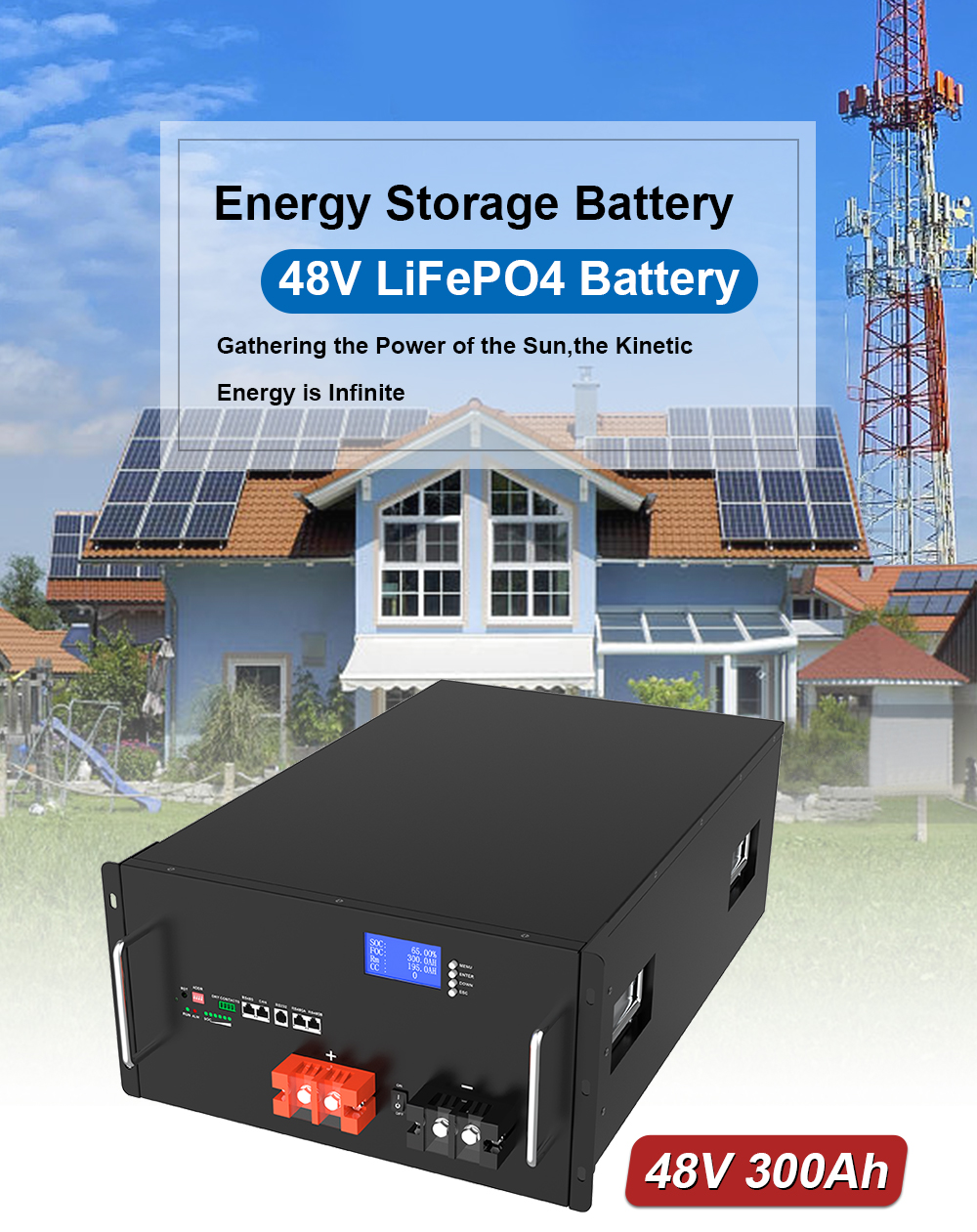 YABO 48V 300Ah 15kWh Rackmount LiFePO4 Solar Battery Pack