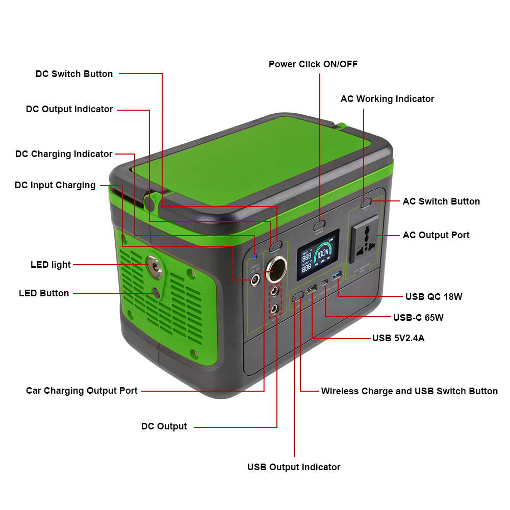 YABO 500W Solar Generator Portable Power Station - Fast Charging with LCD Display for Travel & Emergencies