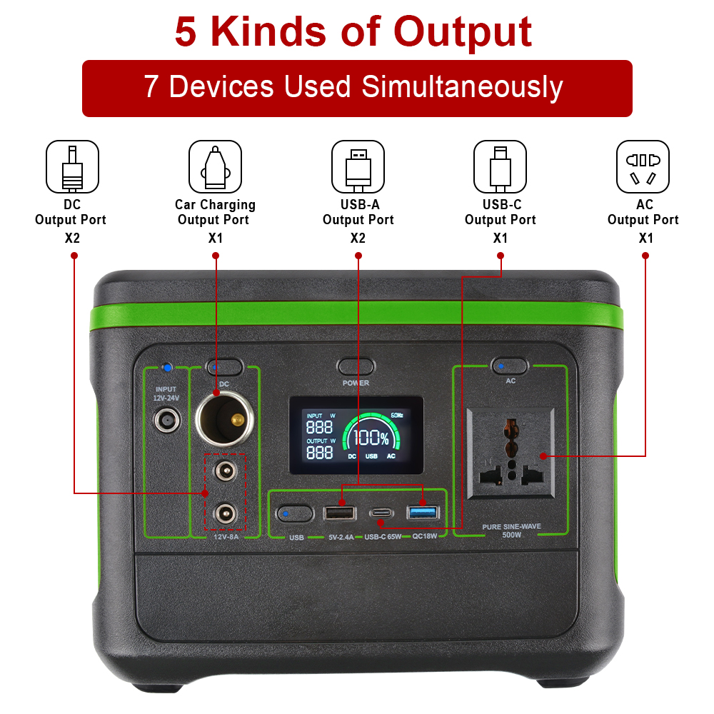 YABO 500W Solar Generator Portable Power Station - Fast Charging with LCD Display for Travel & Emergencies