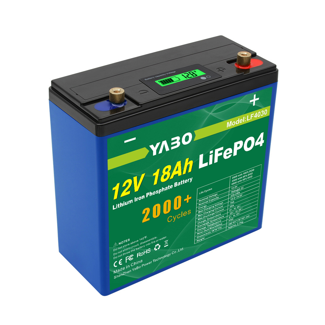 12V 18Ah Deep Cycle Lithium Iron Battery Pack Cylindrical Shape