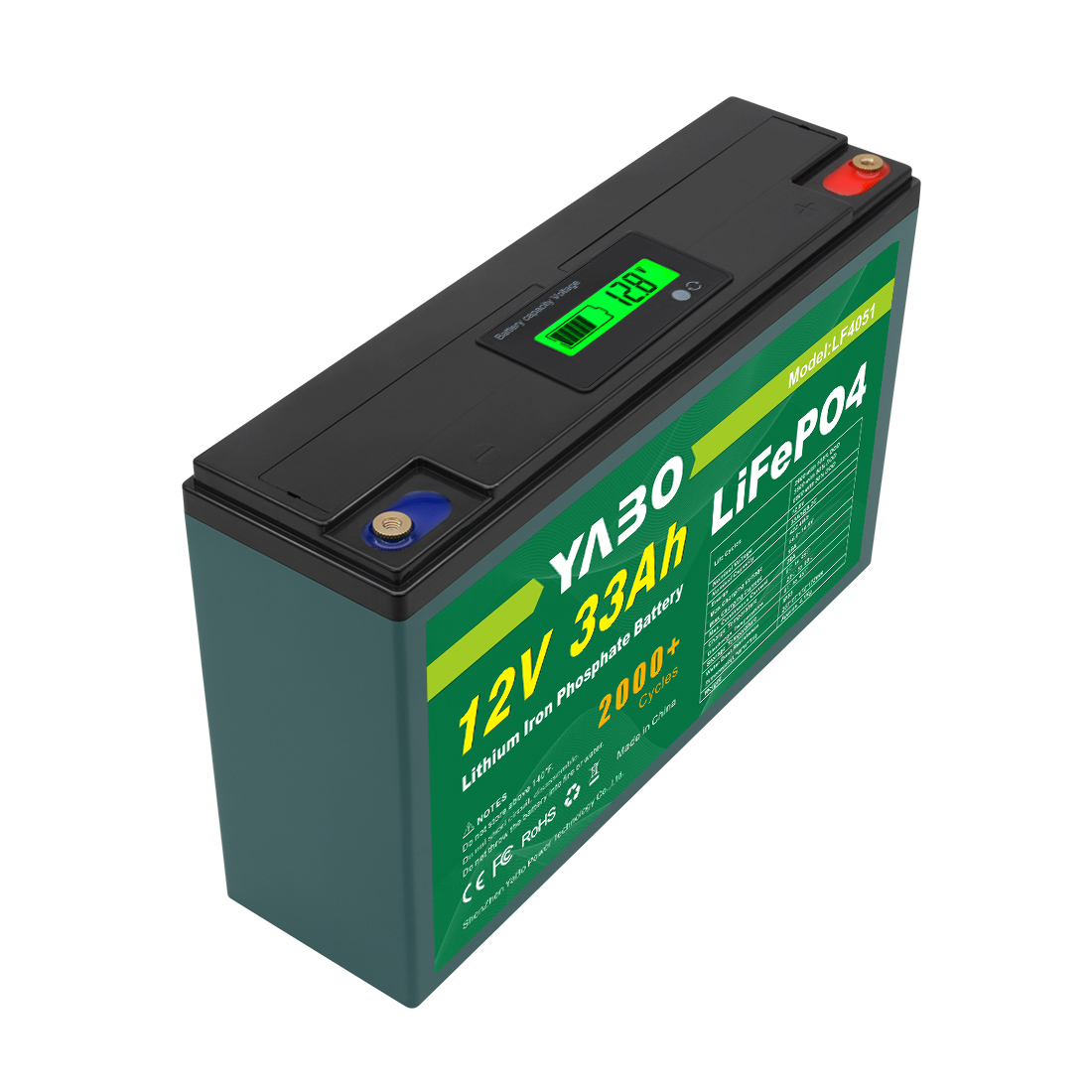 YABO 12V 33Ah LiFePO4 batterij met stofdicht ontwerp voor huisopslag