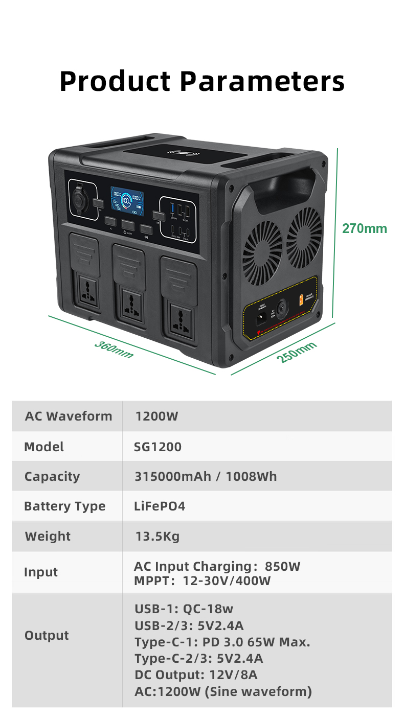 YABO SG1200 Energy Power Bank 1200W Portable Power Station Solar Generator For camping