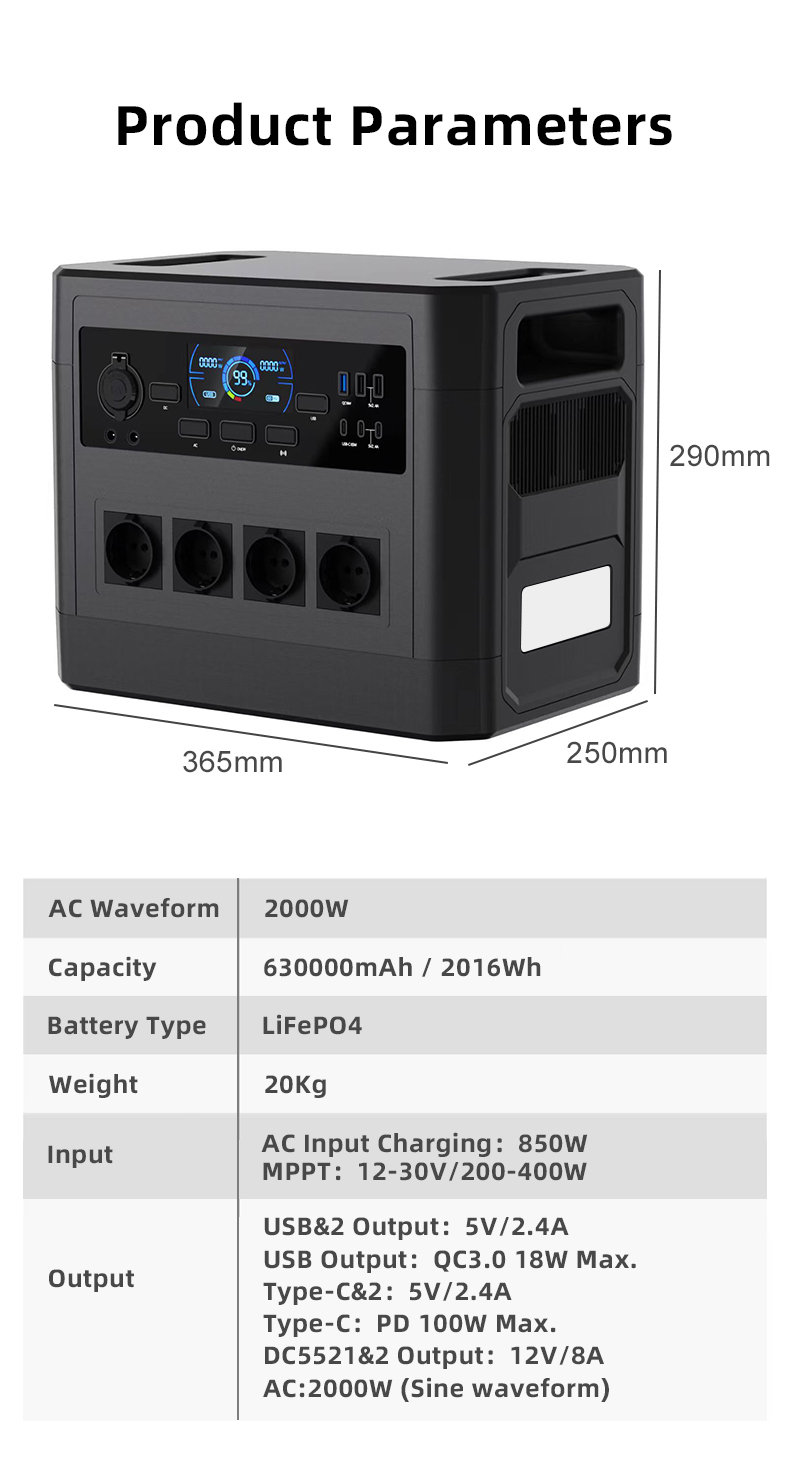 YABO SG2000 Home Backup Power Camping 2000W Portable Power Station 2016Wh Power Bank For Camping