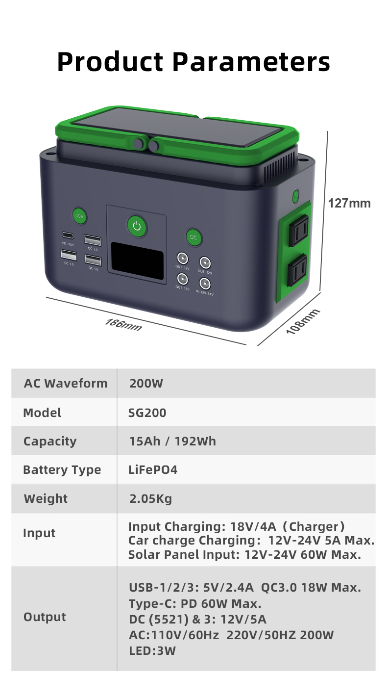 YABO SG200 Mini PD60w Charging Solar Generator 200W Portable Power Station 192Wh Power Bank