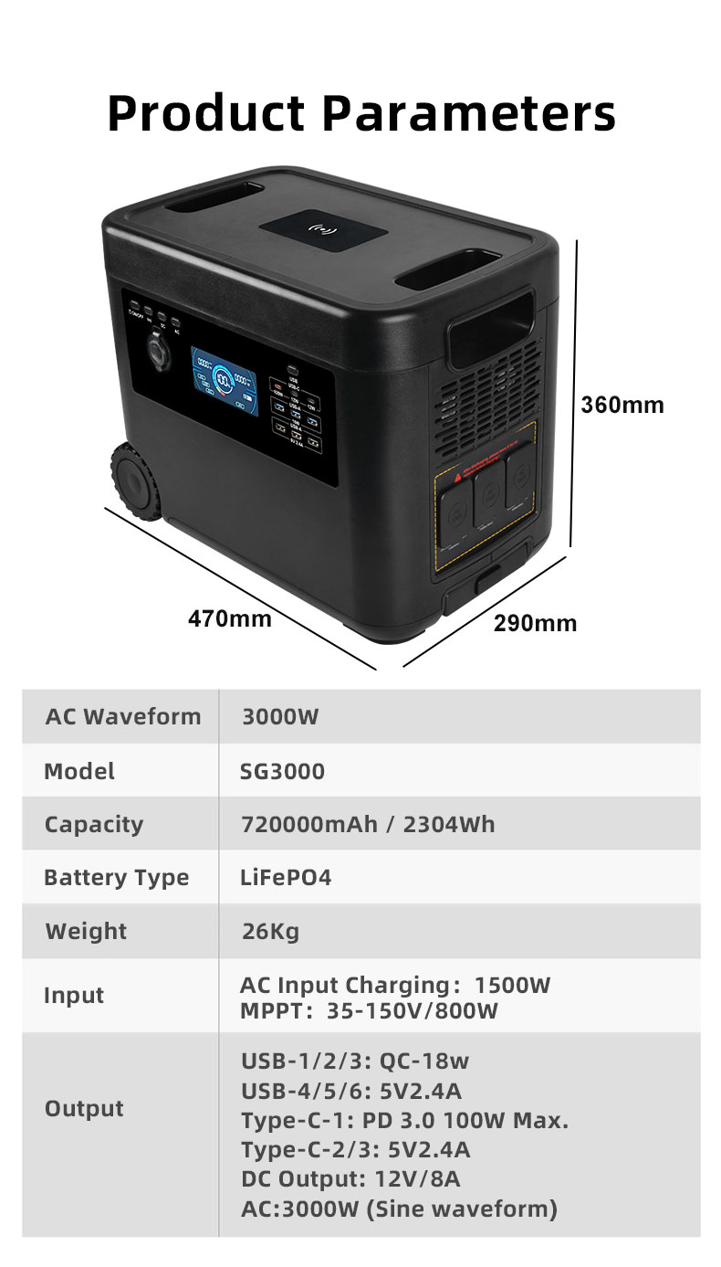 YABO SG3000 Solar Powered Home Power Bank 3000W Portable Power Station 220V 110V Solar Generator
