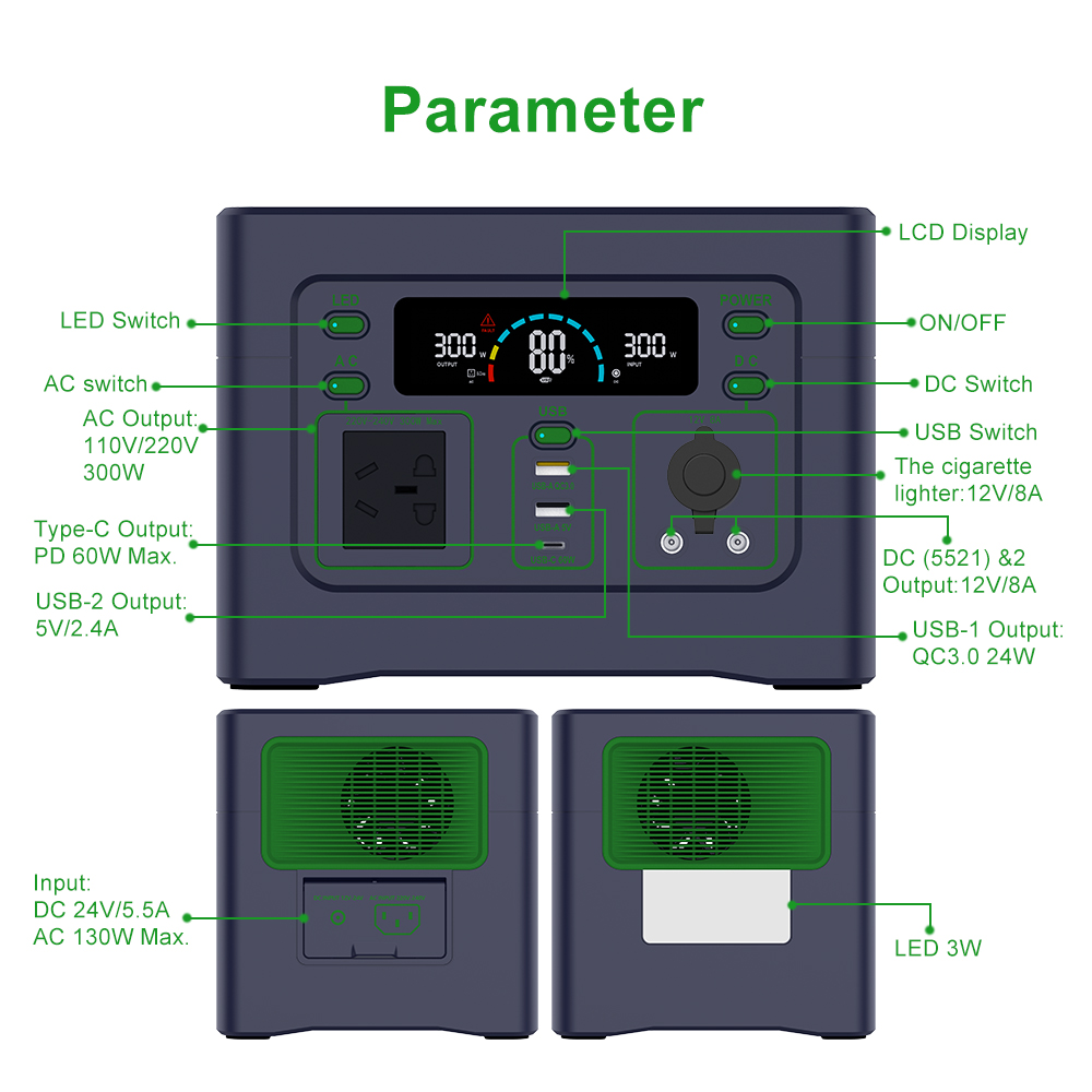 YABO 300W Portable Power Station with Solar Charging - Compact Solar Generator for Camping & Emergency Backup