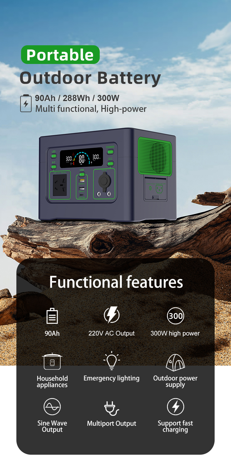YABO SG300SX Super Green Energy 300w Portable Power Station Energy Storage System Power Bank