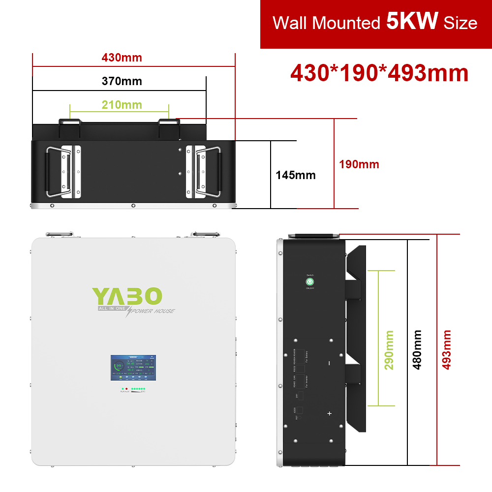 YABO Ultra-durable 48V 100Ah LiFePO4 Battery Wall-mount for Solar Energy