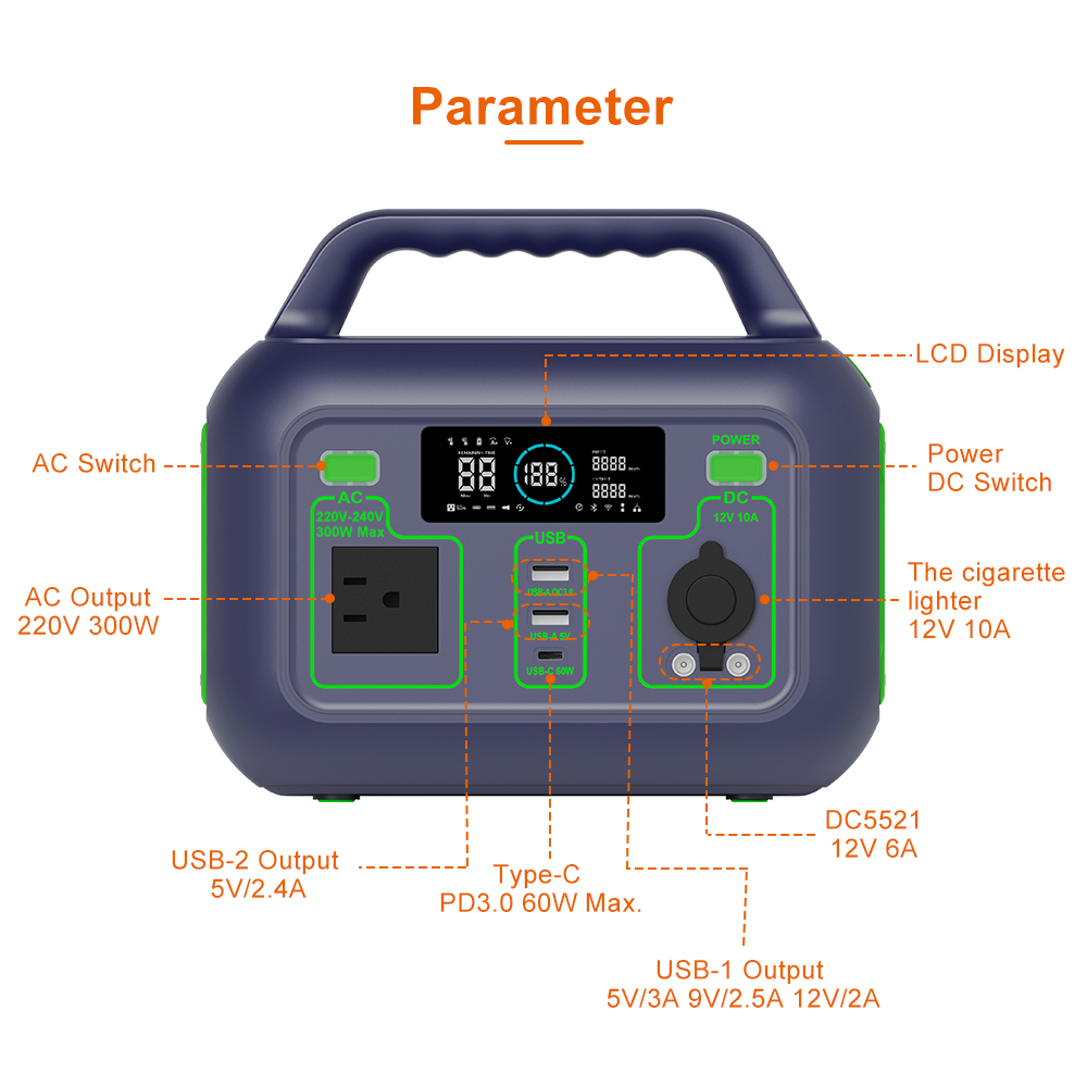 YABO 300W Dual-Output Portable Power Station - Reliable Solar Generator for Home Backup & Off-Grid Use
