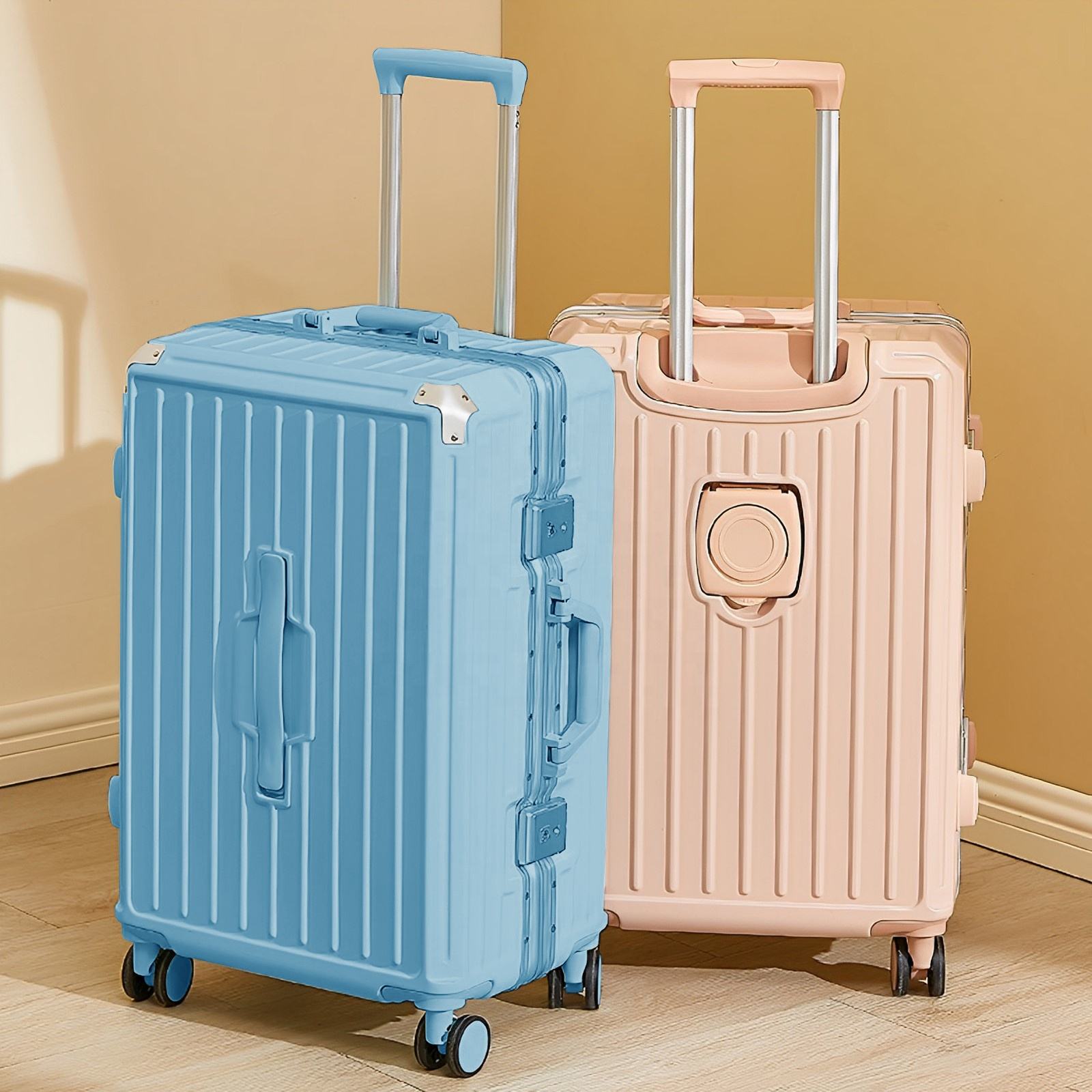 Multifunctional Aluminum Frame Suitcase with Charger Phone Holder& Cup Holder
