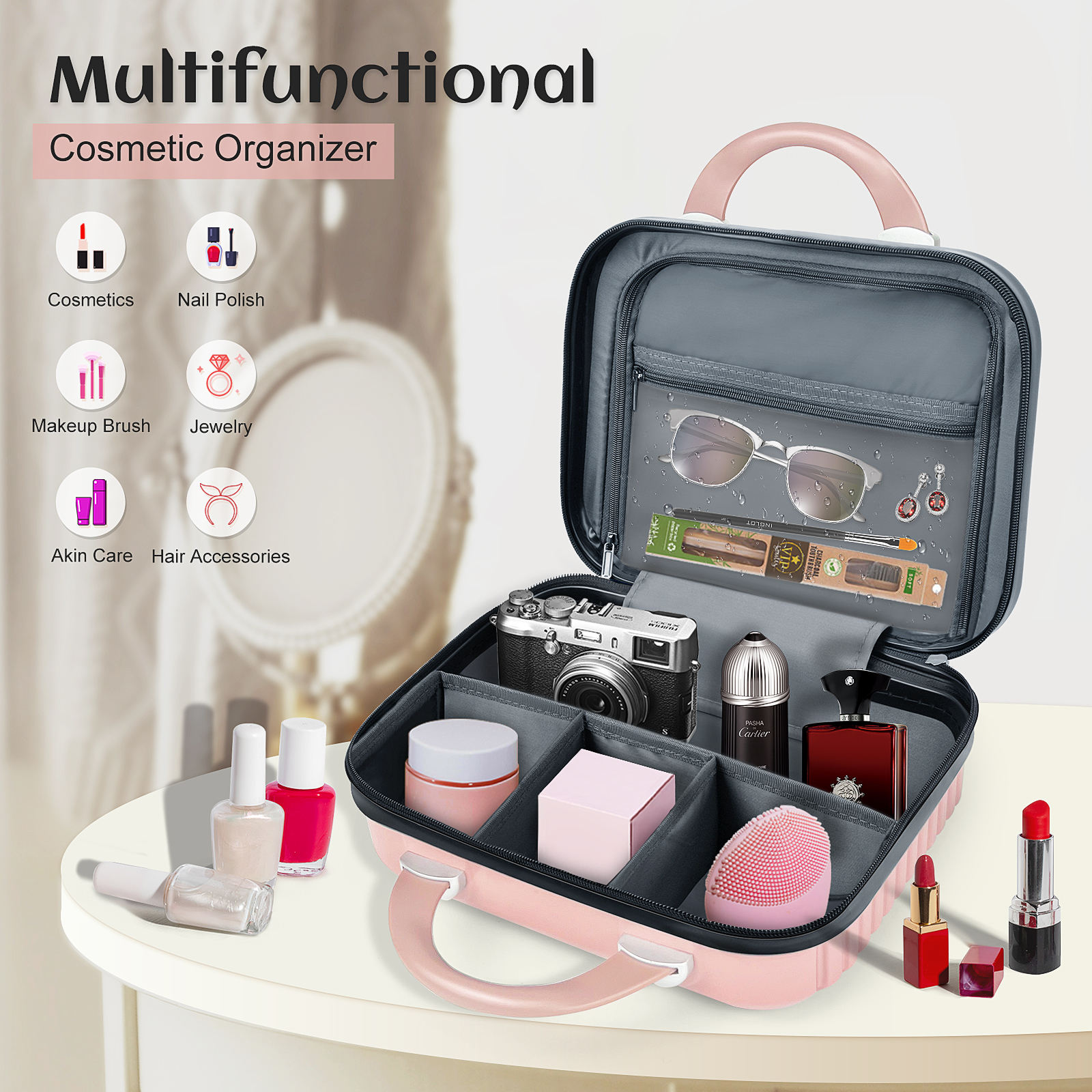 2PCS Suitcase & Cosmetic Bag Set – Durable ABS+PC Lightweight Travel Luggage